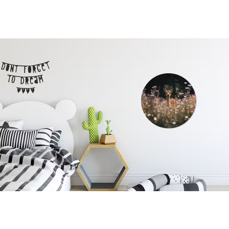 Hert - Wilde bloemen - Bos Wandcirkel aluminium klein -kinderkamer