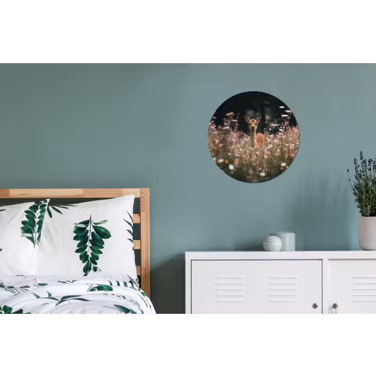 Hert - Wilde bloemen - Bos Wandcirkel aluminium klein -slaapkamer
