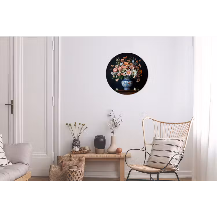 Hout - Vaas - Kleuren - Bloemen Wandcirkel aluminium klein -woonkamer