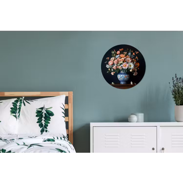 Hout - Vaas - Kleuren - Bloemen Wandcirkel aluminium klein -slaapkamer