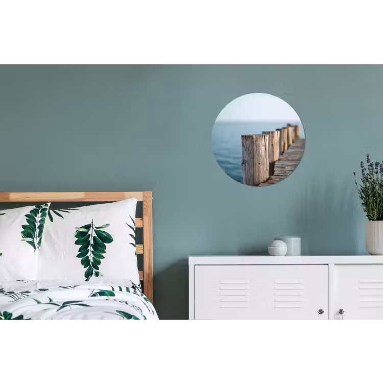 Houten steiger - Helderblauwe lucht Wandcirkel aluminium klein -slaapkamer