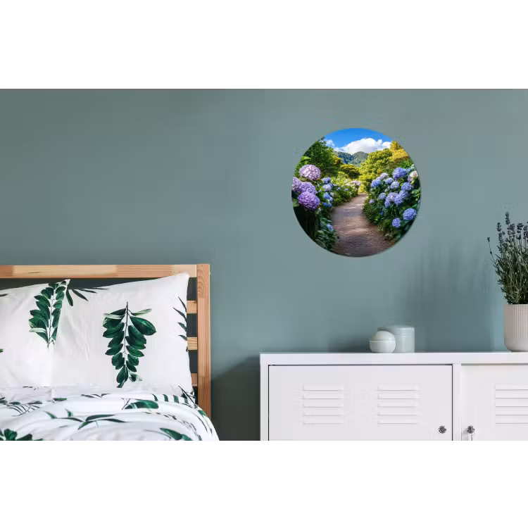 Hortsensia - Pad - Bloemen Wandcirkel aluminium klein -slaapkamer