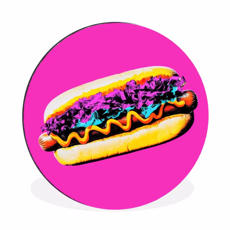 Hotdog - Roze - Retro Wandcirkel aluminium klein -3d