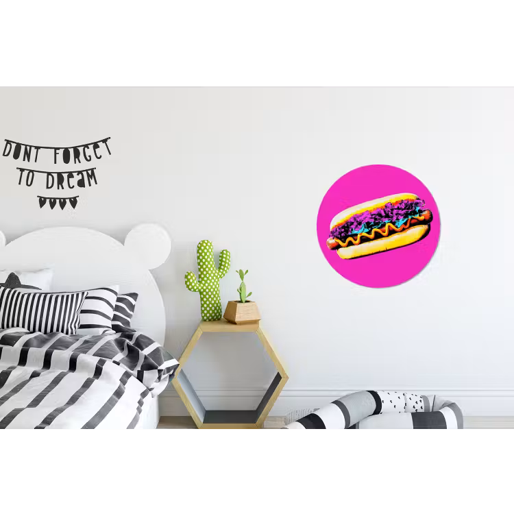 Hotdog - Roze - Retro Wandcirkel aluminium klein -kinderkamer