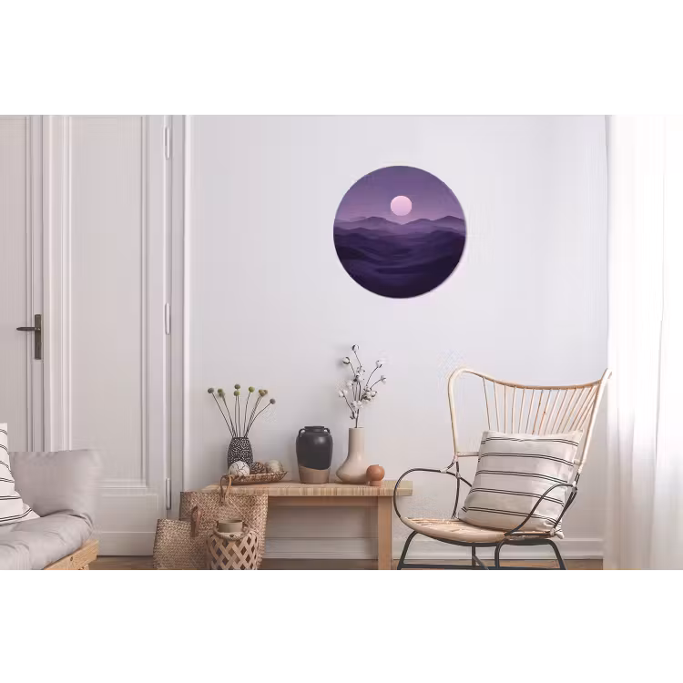 Heuvels - Paars - Mist - Zon Wandcirkel aluminium klein -woonkamer