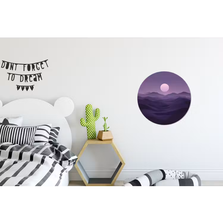 Heuvels - Paars - Mist - Zon Wandcirkel aluminium klein -kinderkamer