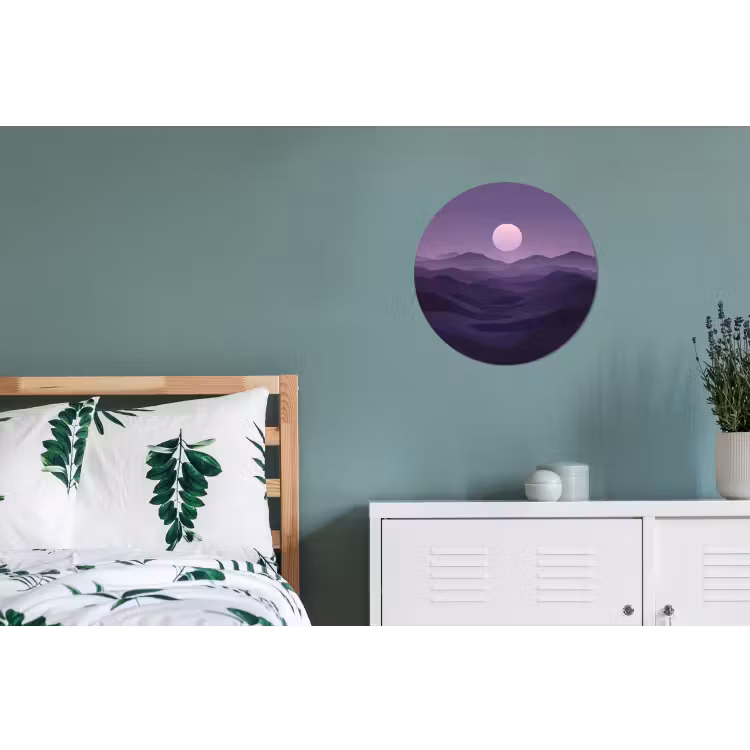 Heuvels - Paars - Mist - Zon Wandcirkel aluminium klein -slaapkamer