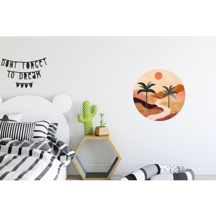 Heuvels - Palmbomen - Abstract Wandcirkel aluminium klein -kinderkamer