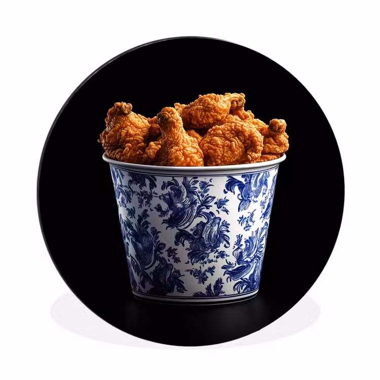 Kip - Bucket - Delfts blauw - Lekker Wandcirkel aluminium klein -3d