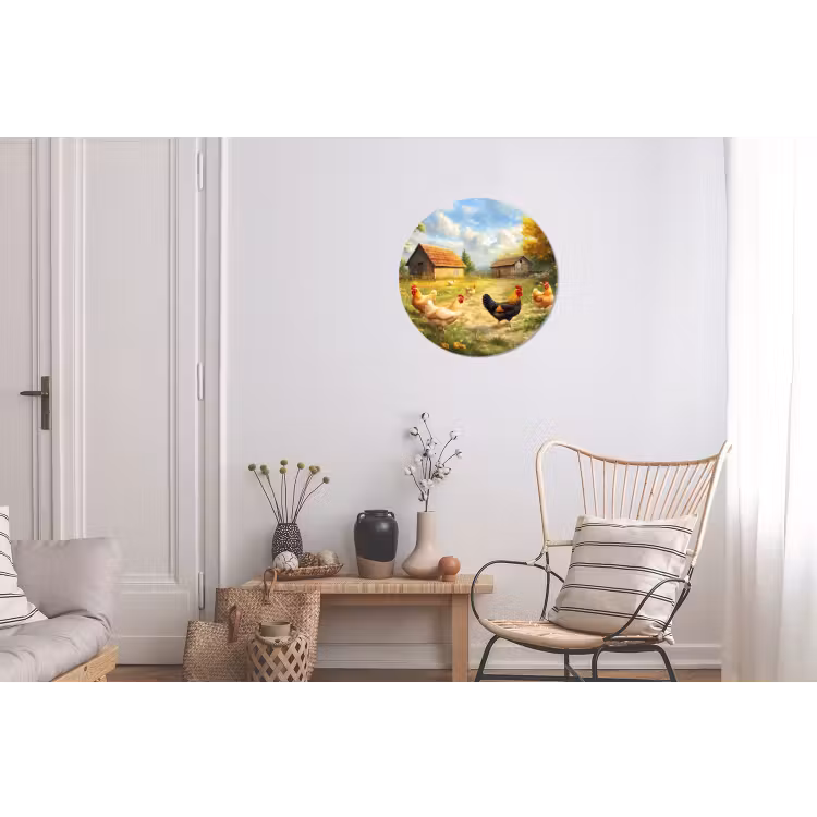 Kippen - Landelijke rust - Natuur Wandcirkel aluminium klein -woonkamer