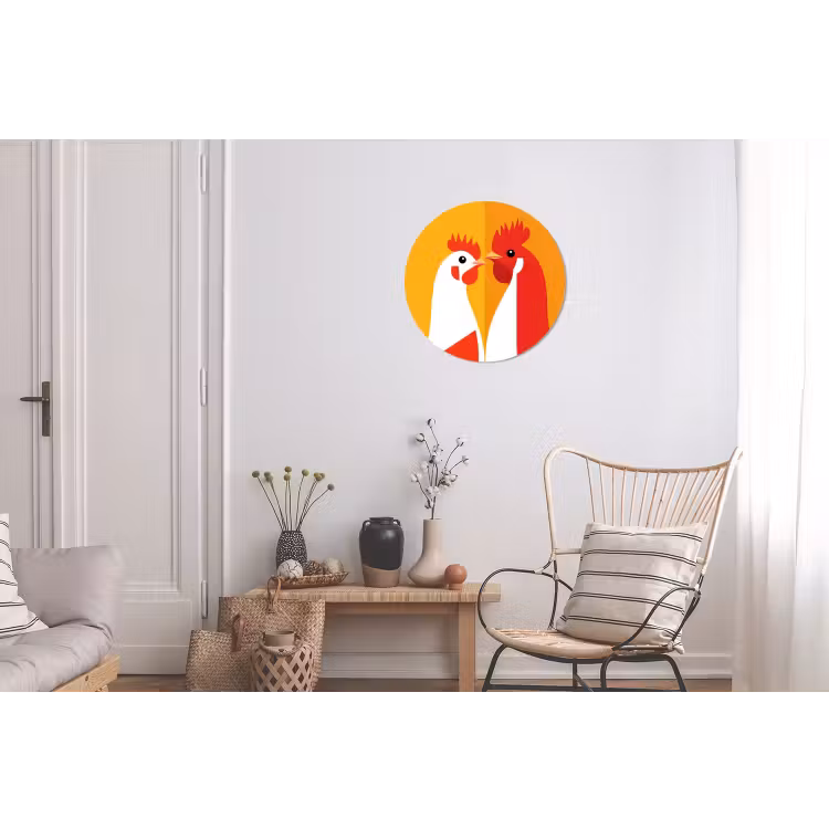 Kippen - Oranje - Vlakken Wandcirkel aluminium klein -woonkamer