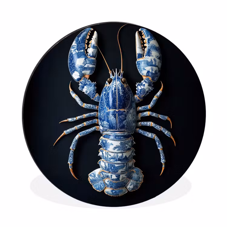 Kreeft - Delftsblauw - Schild - Stoer Wandcirkel aluminium klein -3d