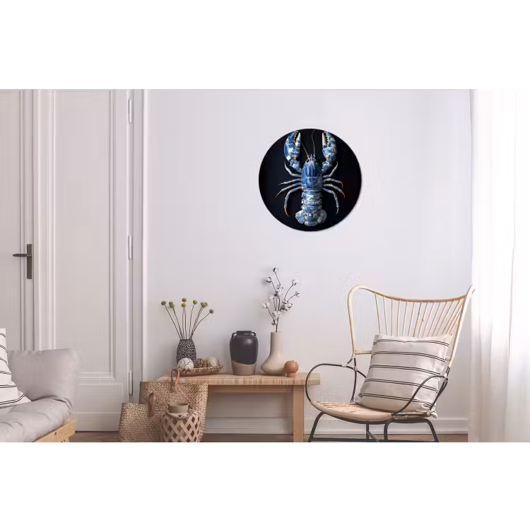 Kreeft - Delftsblauw - Schild - Stoer Wandcirkel aluminium klein -woonkamer