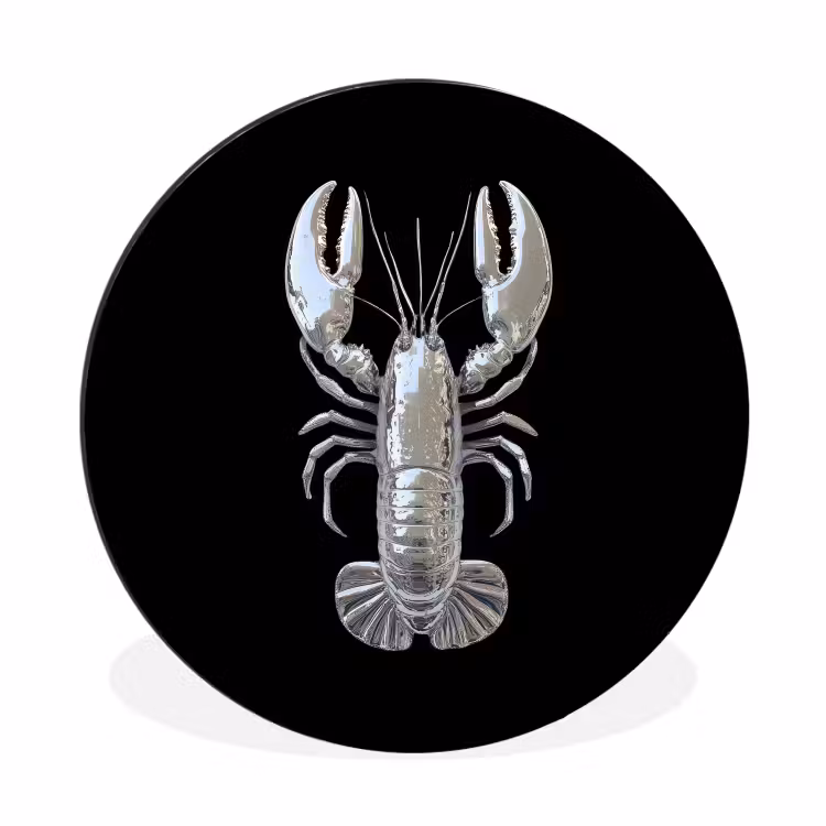Kreeft - Zilver - Metallic - Luxe Wandcirkel aluminium klein -3d