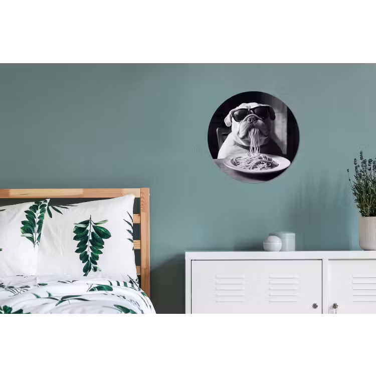 Hond - Bulldog - Pasta - Bril - Stoer - Dieren Wandcirkel aluminium klein -slaapkamer