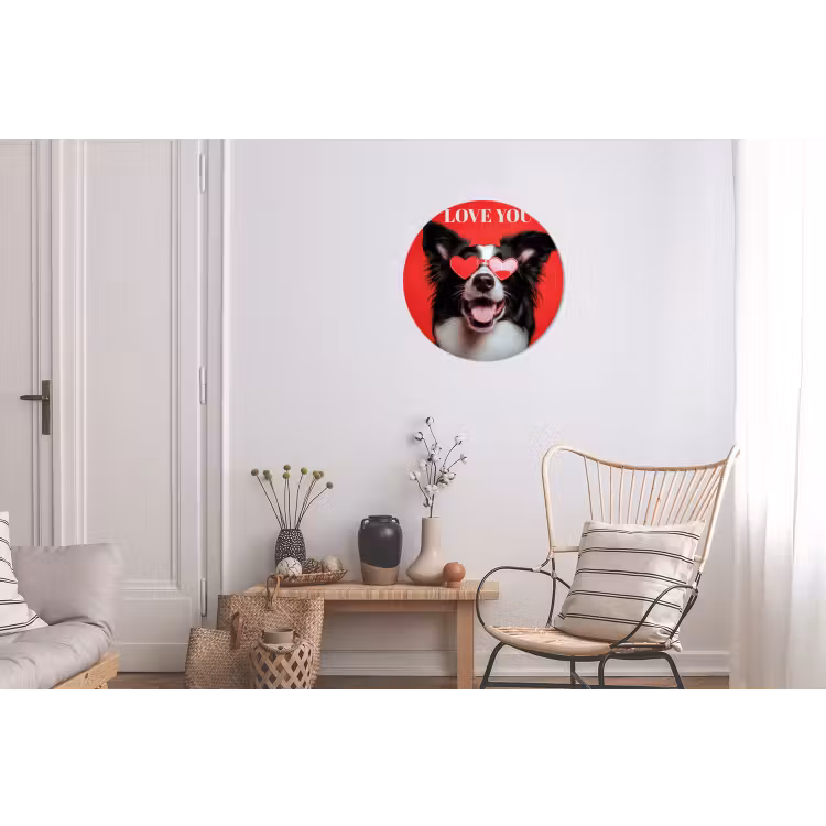 Hond - Hartjesbril - Loveyou - Rood Wandcirkel aluminium klein -woonkamer