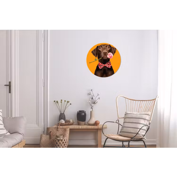 Hond - Oranje - Roos - Valentijn Wandcirkel aluminium klein -woonkamer