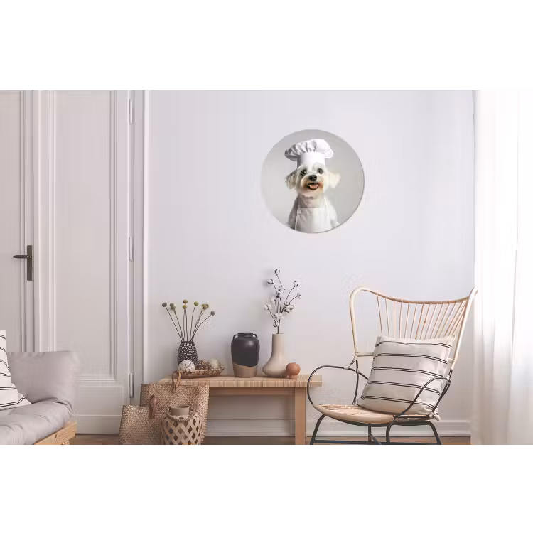 Hond - Wit - Kok Wandcirkel aluminium klein -woonkamer