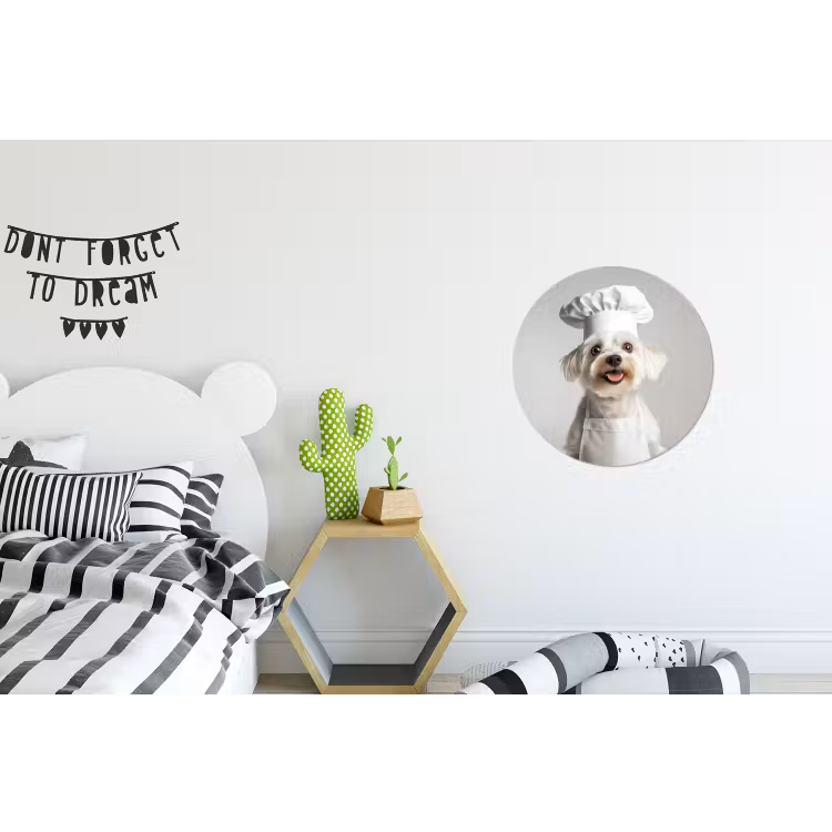 Hond - Wit - Kok Wandcirkel aluminium klein -kinderkamer