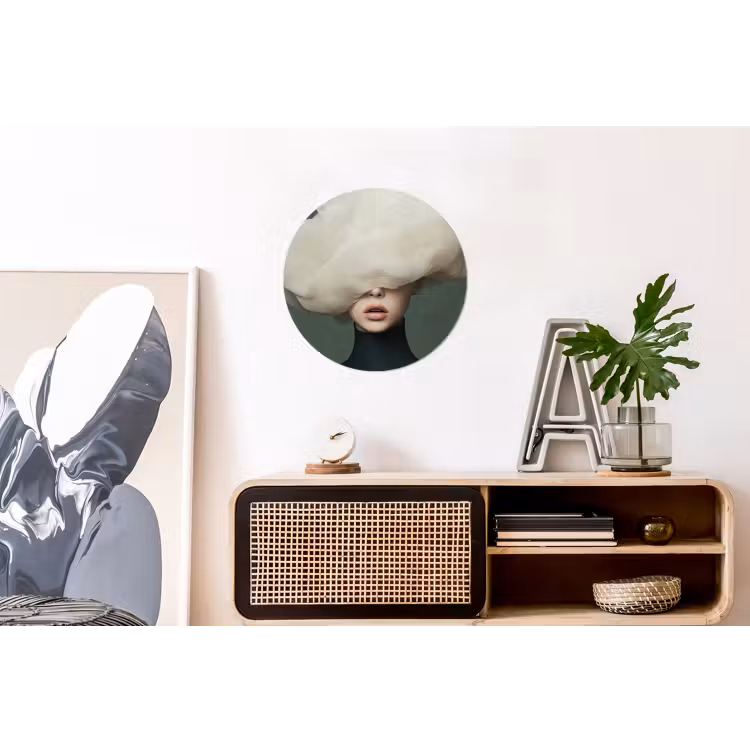 Hoed - Vrouw - Beige Wandcirkel aluminium klein -kantoor