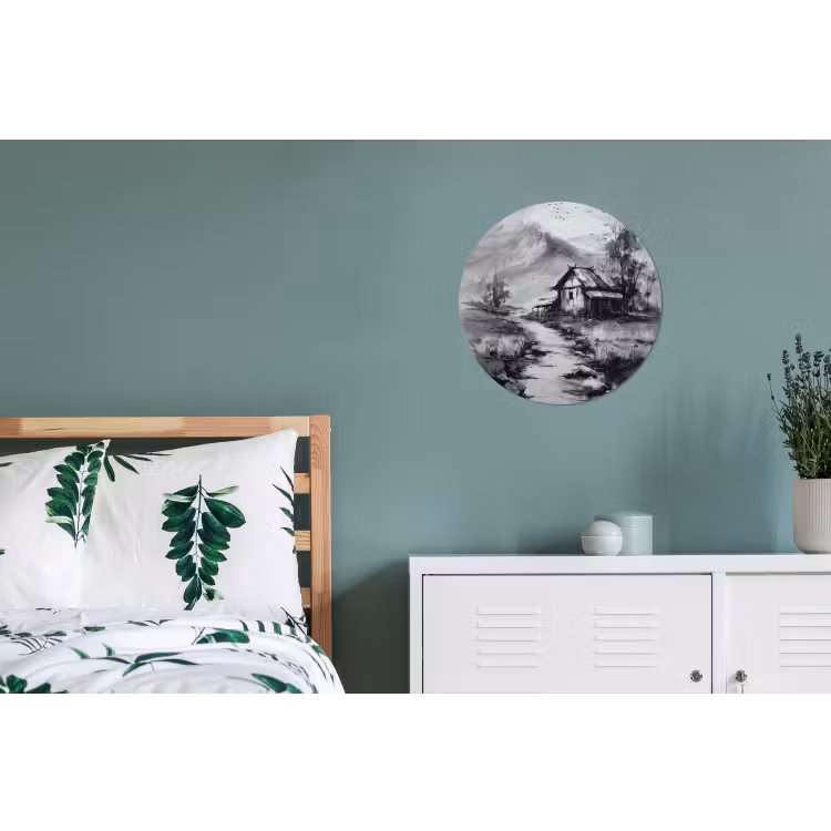 Hut - Grijs - Bergen - Mistig Wandcirkel aluminium klein -slaapkamer