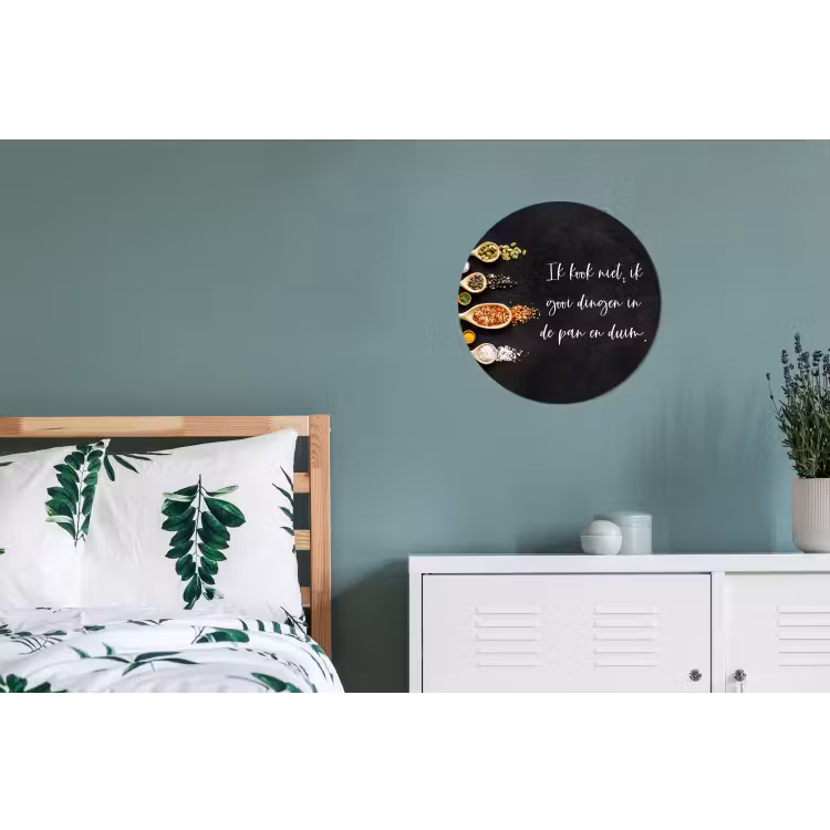 Ik gooi dingen in de pan en duim - Keuken - Quotes - Spreuken - Humor Wandcirkel aluminium klein -slaapkamer