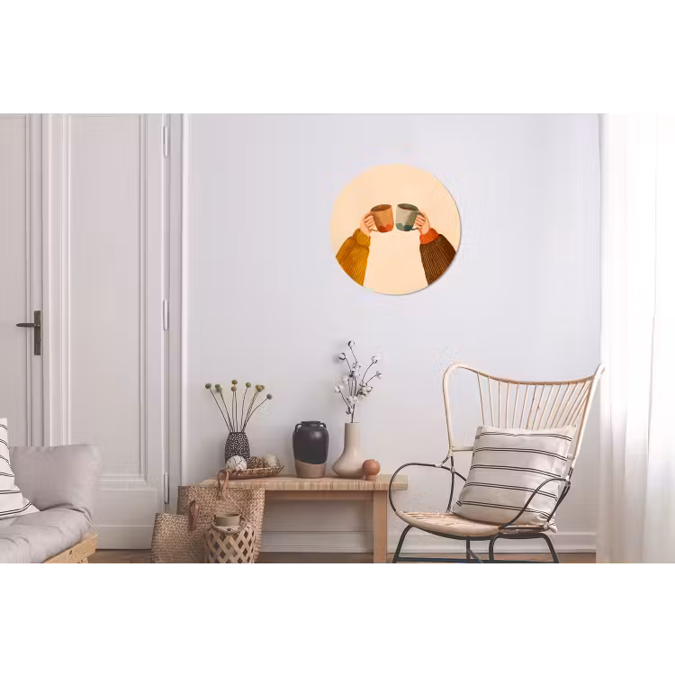 Illustratie - Mokken - Proosten - Bruin Wandcirkel aluminium klein -woonkamer