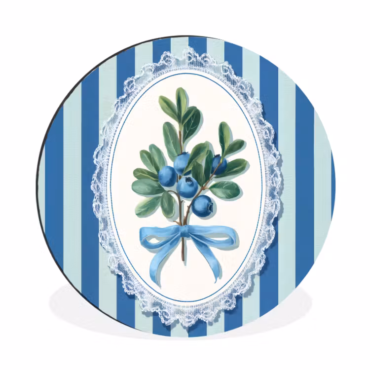 Illustratie - Bessen - Blauw - Strepen Wandcirkel aluminium klein -3d