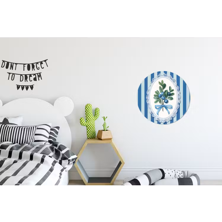 Illustratie - Bessen - Blauw - Strepen Wandcirkel aluminium klein -kinderkamer