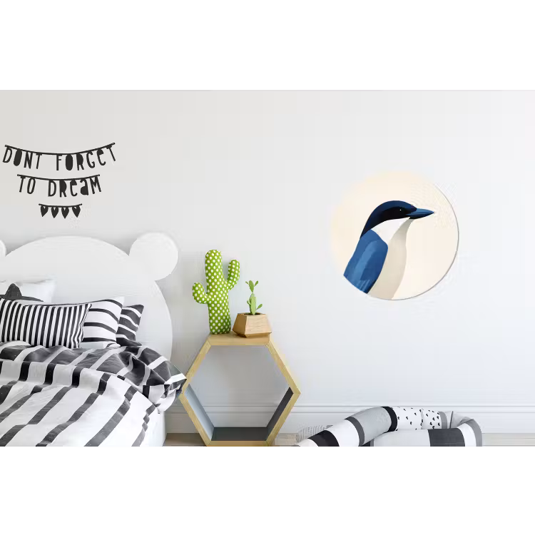 Illustratie - Blauw - Vogel Wandcirkel aluminium klein -kinderkamer
