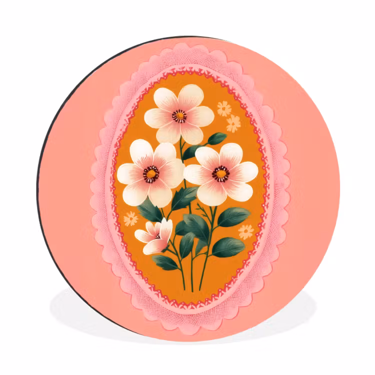 Illustratie - Bloemen - Rand - Roze Wandcirkel aluminium klein -3d