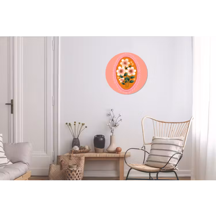 Illustratie - Bloemen - Rand - Roze Wandcirkel aluminium klein -woonkamer