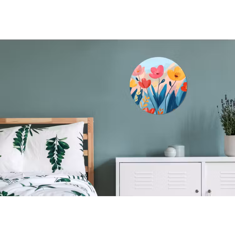 Illustratie - Bloemen - Kleurrijk Wandcirkel aluminium klein -slaapkamer
