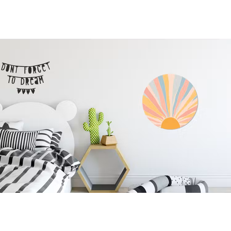 Illustratie - Zon - Pastelkleuren Wandcirkel aluminium klein -kinderkamer