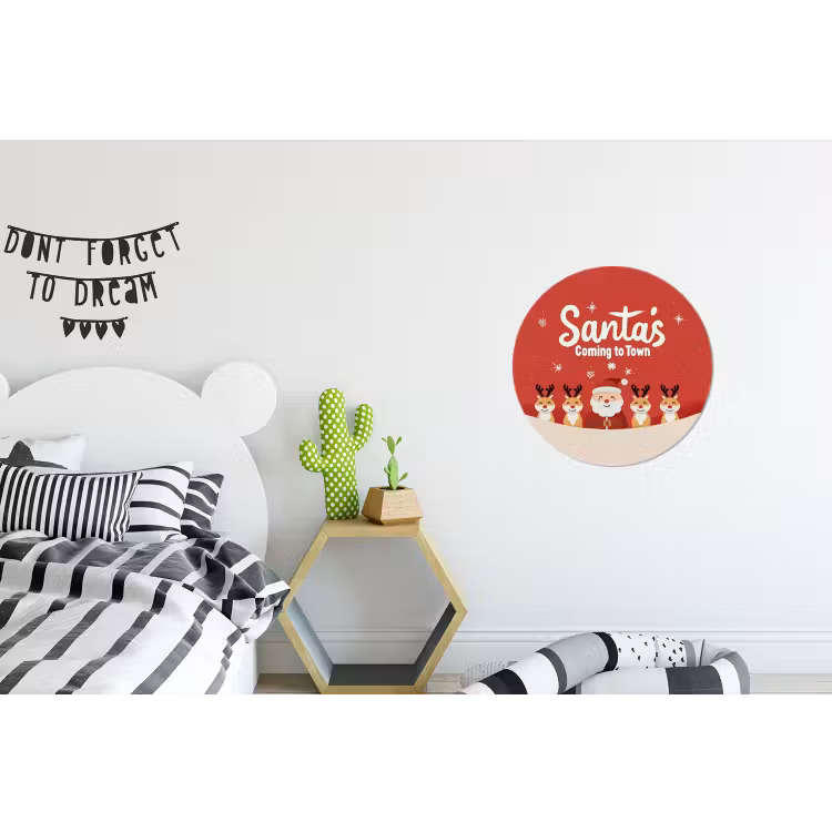 Illustratie - Kerstman - Rendieren - Rood Wandcirkel aluminium klein -kinderkamer