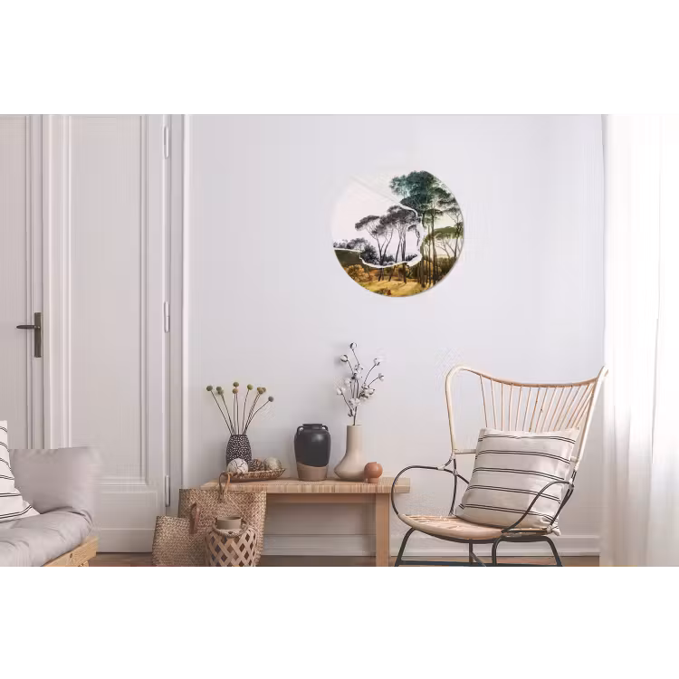 Italiaans landschap parasoldennen - Kunst - Hendrik Voogd - Schilderij - Zwart wit - Oude meesters Wandcirkel aluminium klein -woonkamer