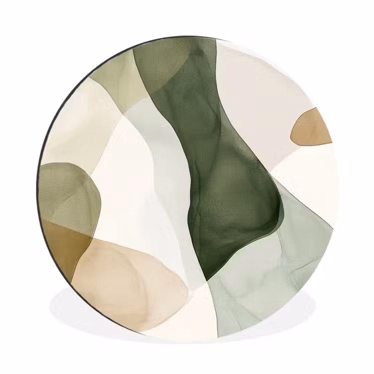 Japandi - Abstract - Groen Wandcirkel aluminium klein -3d