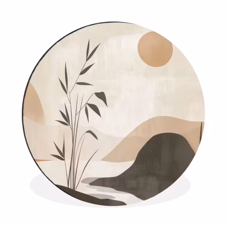 Japandi - Landschap - Beige Wandcirkel aluminium klein -3d