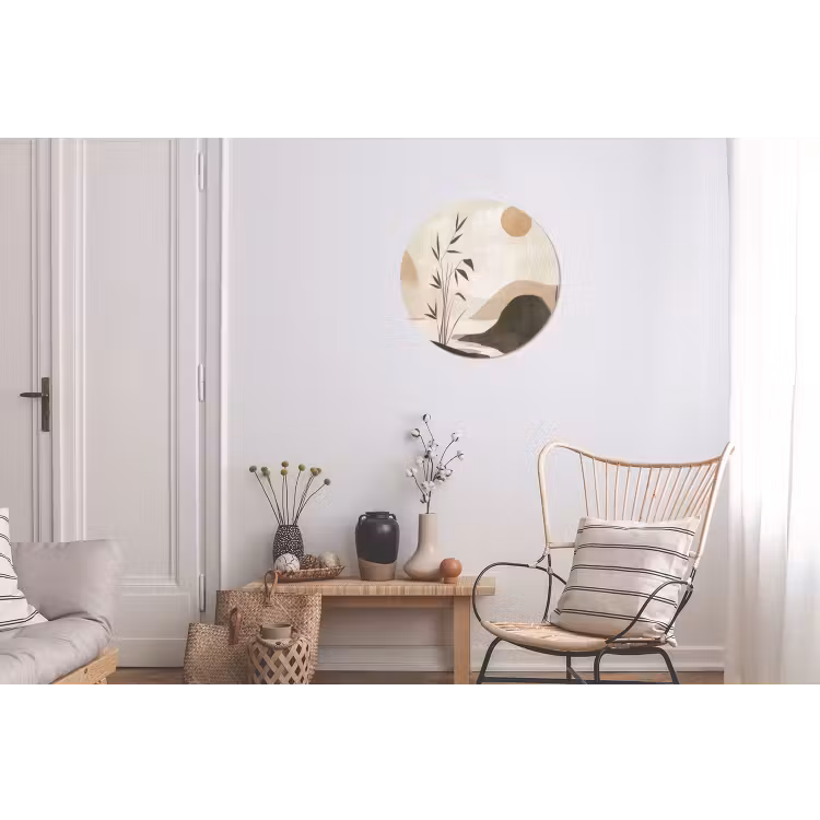 Japandi - Landschap - Beige Wandcirkel aluminium klein -woonkamer