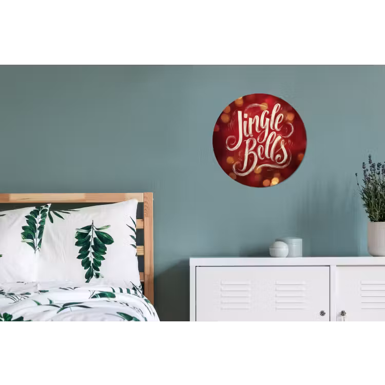 Jingle - Bells - Kerst - Rood Wandcirkel aluminium klein -slaapkamer