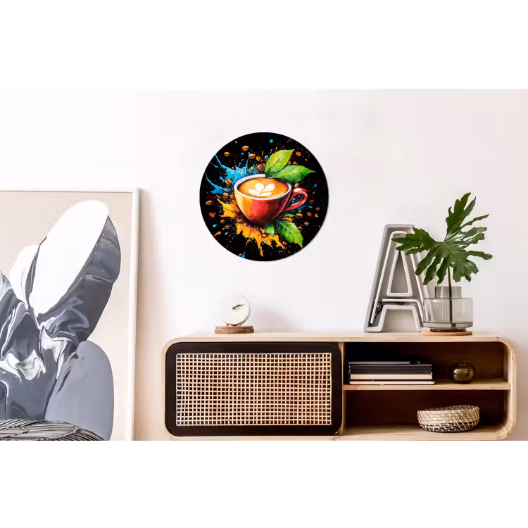 Koffie - Graffiti - Drinken - Abstract Wandcirkel aluminium klein -kantoor