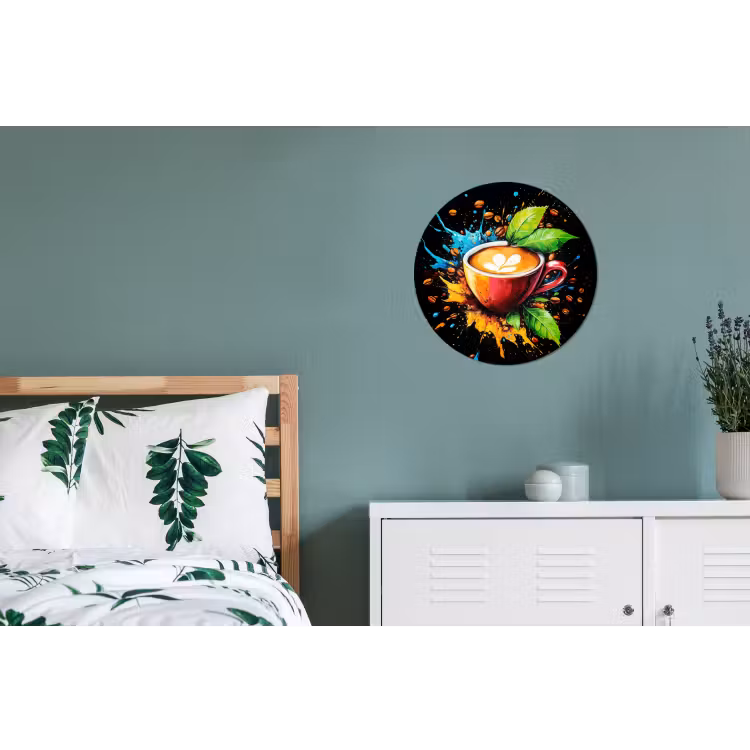 Koffie - Graffiti - Drinken - Abstract Wandcirkel aluminium klein -slaapkamer