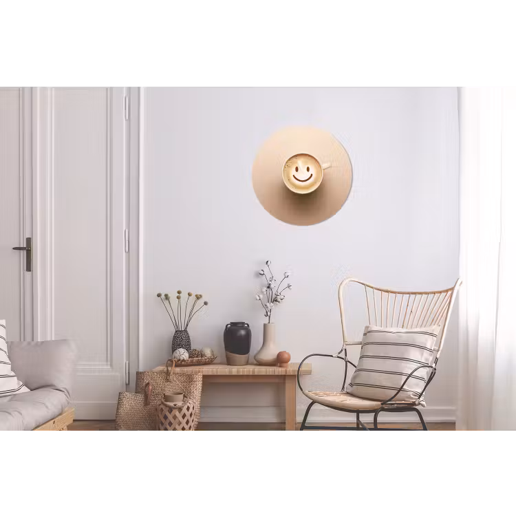 Koffie - Melkschuim - Lach - Beige Wandcirkel aluminium klein -woonkamer