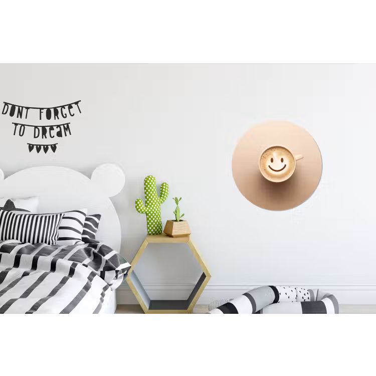 Koffie - Melkschuim - Lach - Beige Wandcirkel aluminium klein -kinderkamer