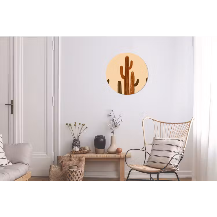 Cactus - Woestijn - Zand - Bruin Wandcirkel aluminium klein -woonkamer