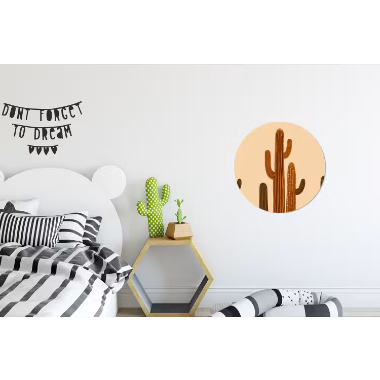 Cactus - Woestijn - Zand - Bruin Wandcirkel aluminium klein -kinderkamer