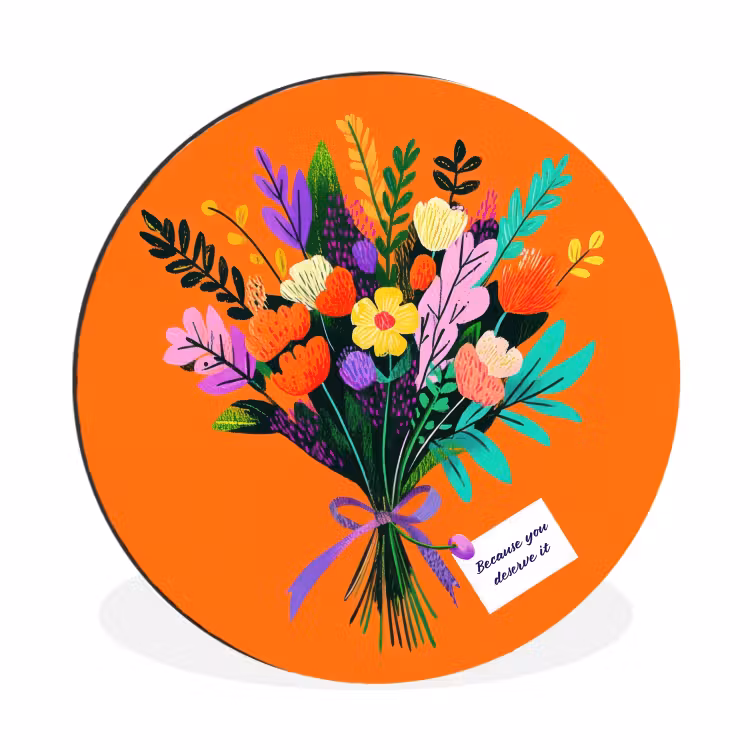 Kaartje - Boeket - Bloemen Wandcirkel aluminium klein -3d