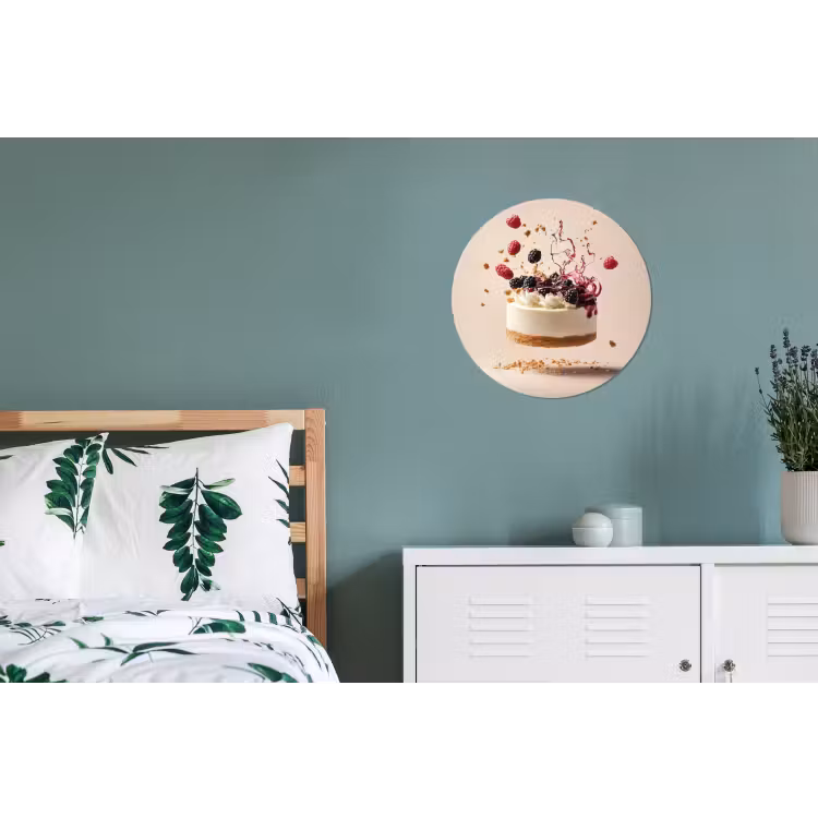 Cheesecake - Eten - Roze - Taart Wandcirkel aluminium klein -slaapkamer