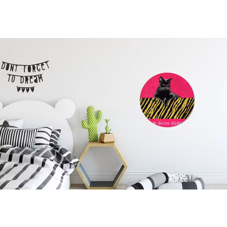 Kat - Baas - Roze - Tijgerprint Wandcirkel aluminium klein -kinderkamer