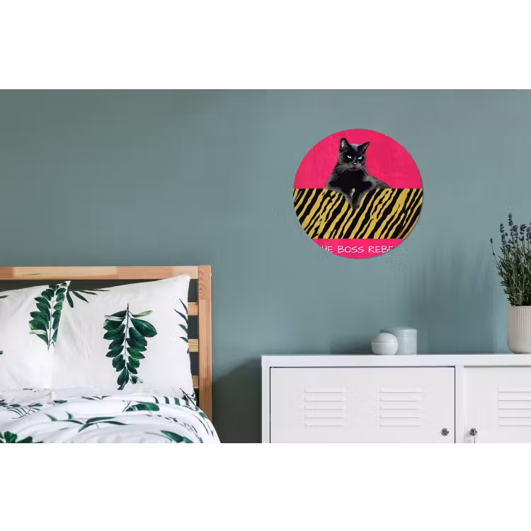 Kat - Baas - Roze - Tijgerprint Wandcirkel aluminium klein -slaapkamer